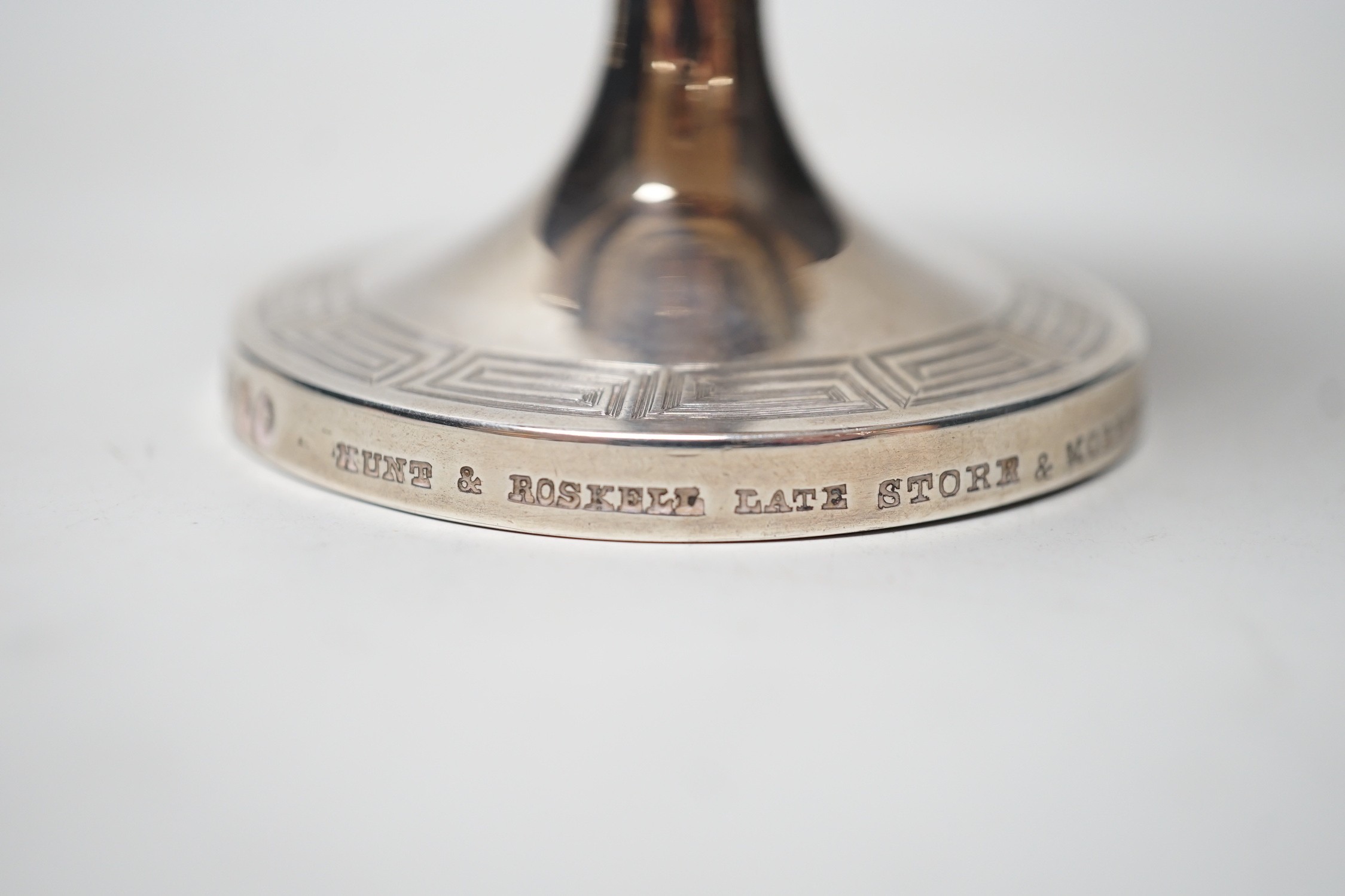 A Victorian silver goblet with Greek key banding, by Hunt & Roskell, (ex Storr & Mortimer), London, 1866, 12.4cm, 5.4oz.